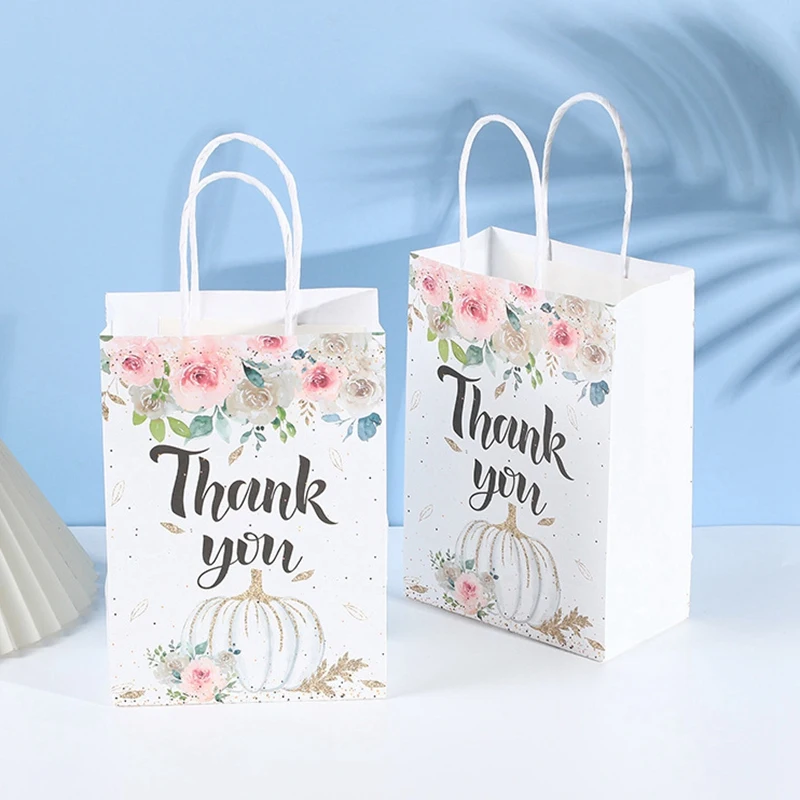 24 Flower Appreciation Gift Bags, Appreciation Retail Bags, Business Bags With Shopping Gift Packaging Handles