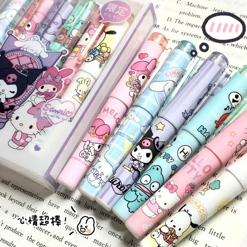 Neuer Sanrio 6-teiliger Gemälde-Textmarker, Anime-Charakter, Hello Kitty Kuromi, bedrucktes Zubehör, Schreibwaren, Farbmarkierungsstift, Geschenk