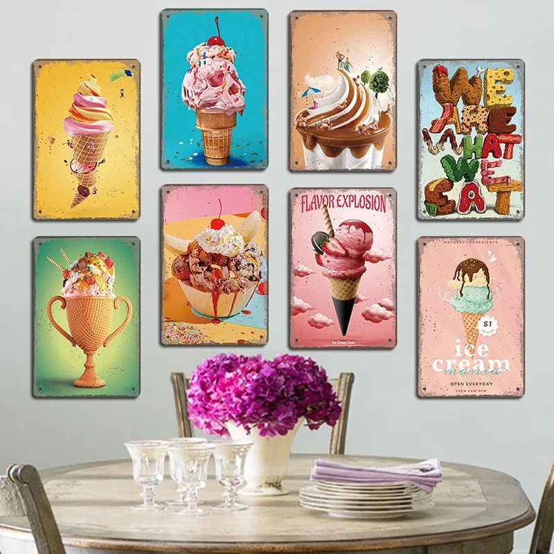 Summer Dessert Poster Vintage Metal Sign cono gelato Charlotte Metal Tin Plate Wall Decor per Cafe Shop Kitchen Living Room