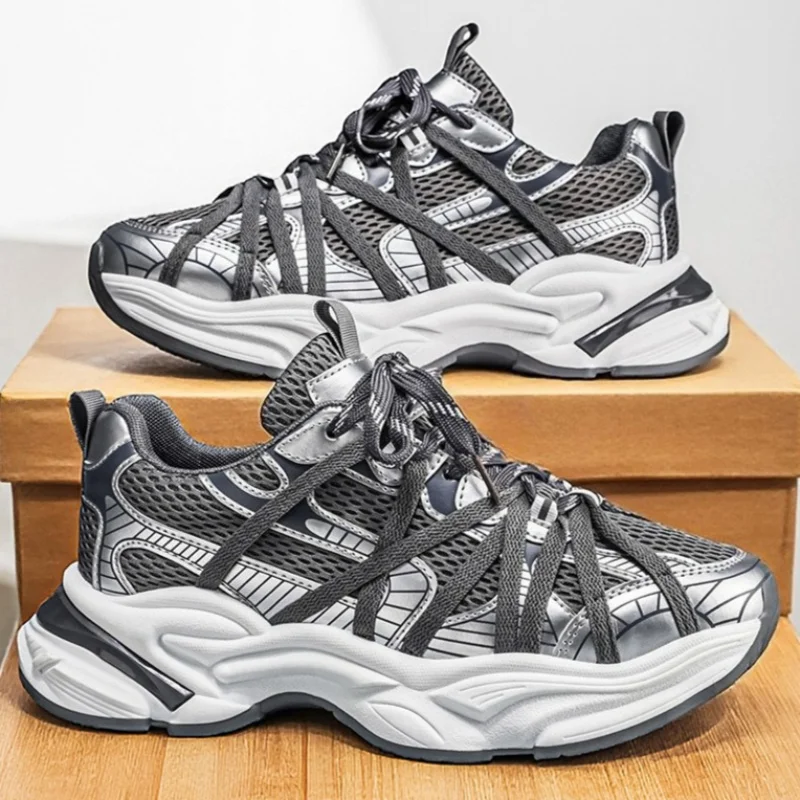 

Mens Fashion Lace Up Street Sneakers Niche Thick Splicing Mixed Color Sports Shoes Vulcanization Breathable Shoes