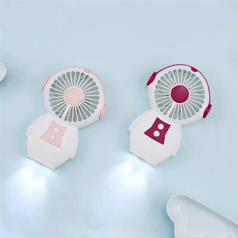 مروحة صغيرة شخصية محمولة باليد، مروحة طاولة صيفية شخصية لسطح المكتب قابلة للتعديل وهادئة وقابلة للطي مع ضوء LED للمكتب والمنزل في الهواء الطلق