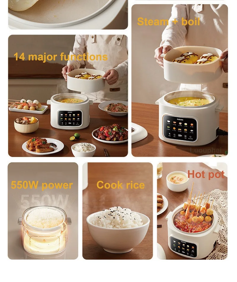 220V Smart Electric Cooking Pot Reservation Rice Cooker Non-stick Electric Frying Pan Dormitory Multi-function Pot Hot Pot 1.6L - Image 2