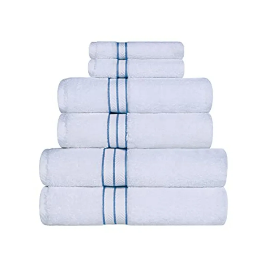 Hotel Turkish Cotton 6 Piece Towel Set for Bathroom, Light Blue, Ultra Plush Spa Quality Heavyweight, Thick Absorbent and Soft