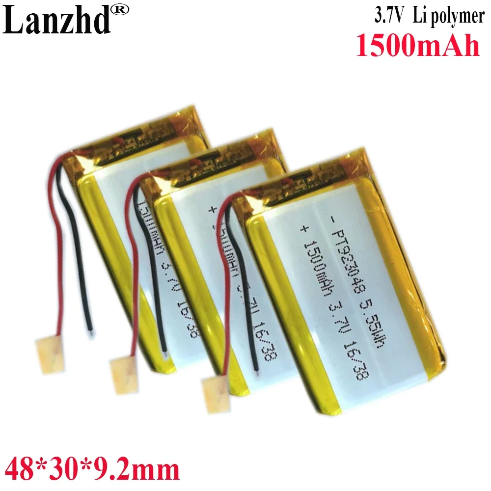 Baterías de polímero de litio de 3,7 V, paquete suave de 1500mAh, 48x30x9mm, para luminarias LED de audio inteligente, navegación GPS, Bluetooth 923048