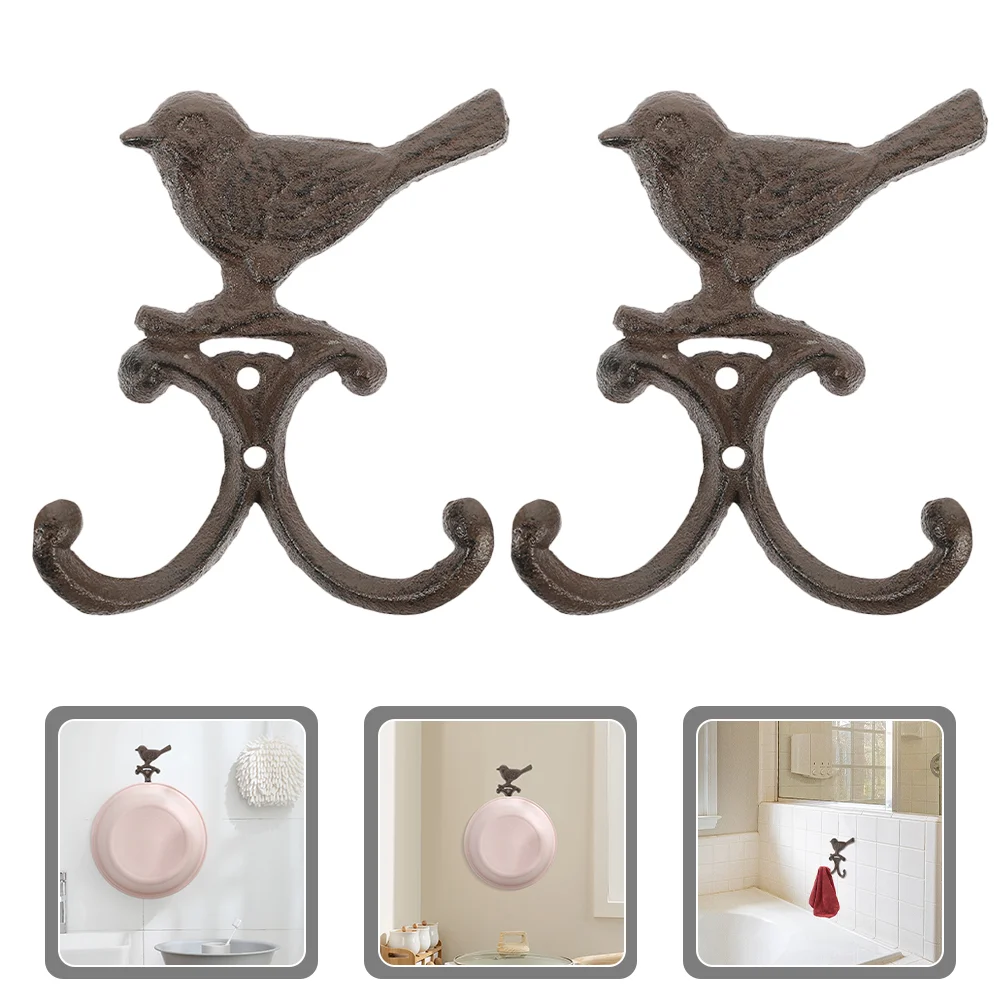 

2 Pcs Cast Iron Bird Hook Wall Hanger Vintage Towel Storage Bathroom Hooks Clothes