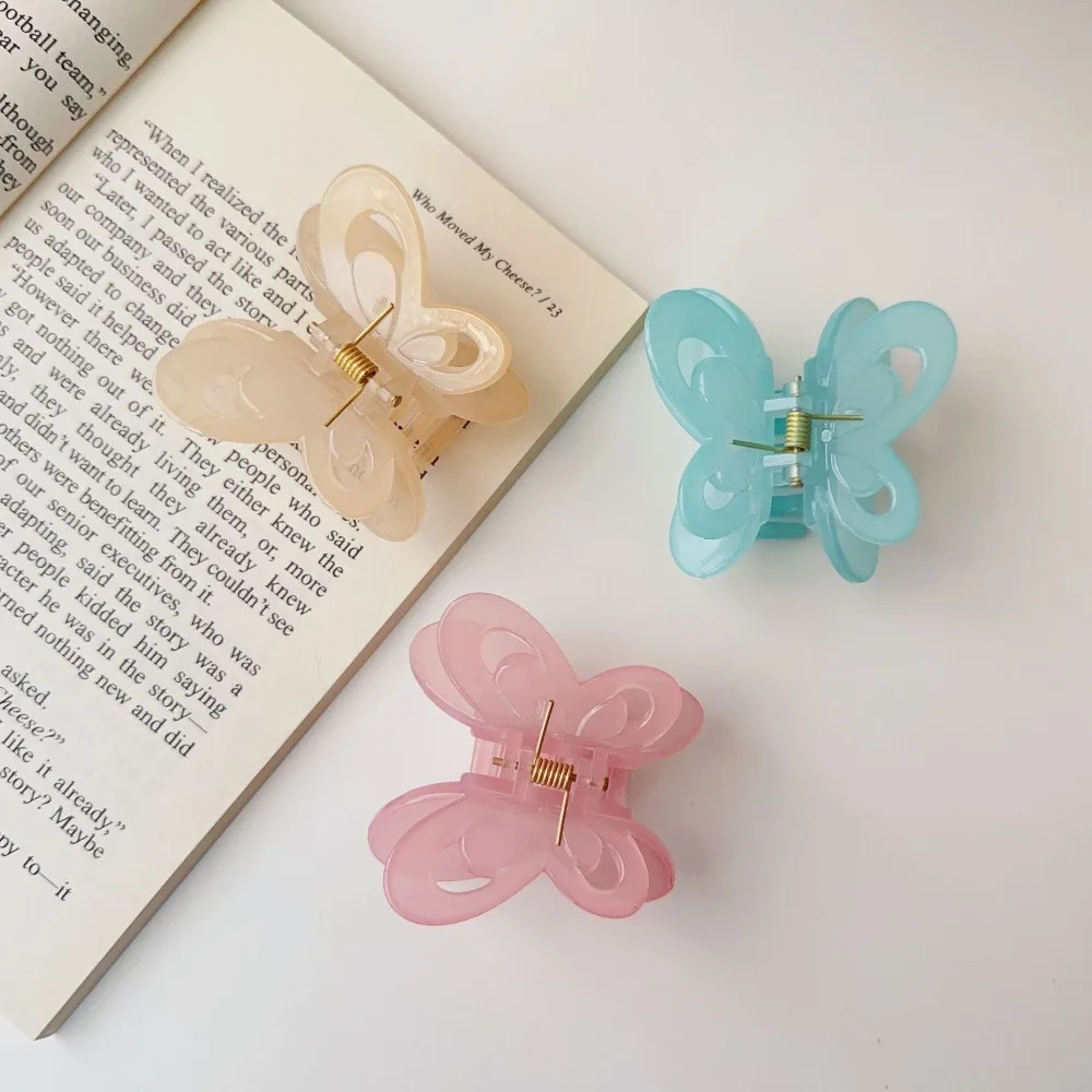 Fashion Animals Butterfly Hair Claw Jelly Color Colorful Butterfly Hair Clip Acrylic Headdress Shark Clip Daily