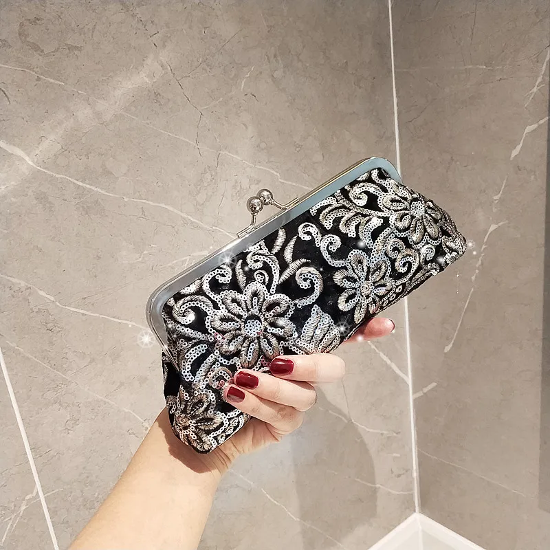 

Women's Retro Sequin Clutch Bag Sparkling Evening Purse Vintage Party Prom Handbag Shiny Dress Shoulder Bag for Wedding