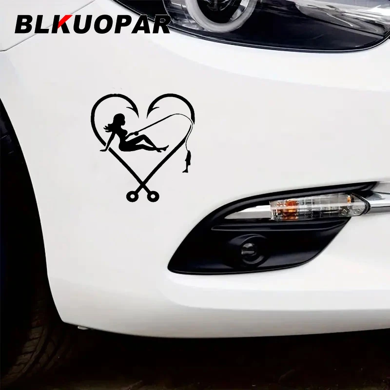 

BLKUOPAR I Love Fishing сексуальная девушка крючок сердце автомобильные наклейки индивидуальный скейтборд лобовое стекло водостойкая наклейка фургон автомобильные аксессуары