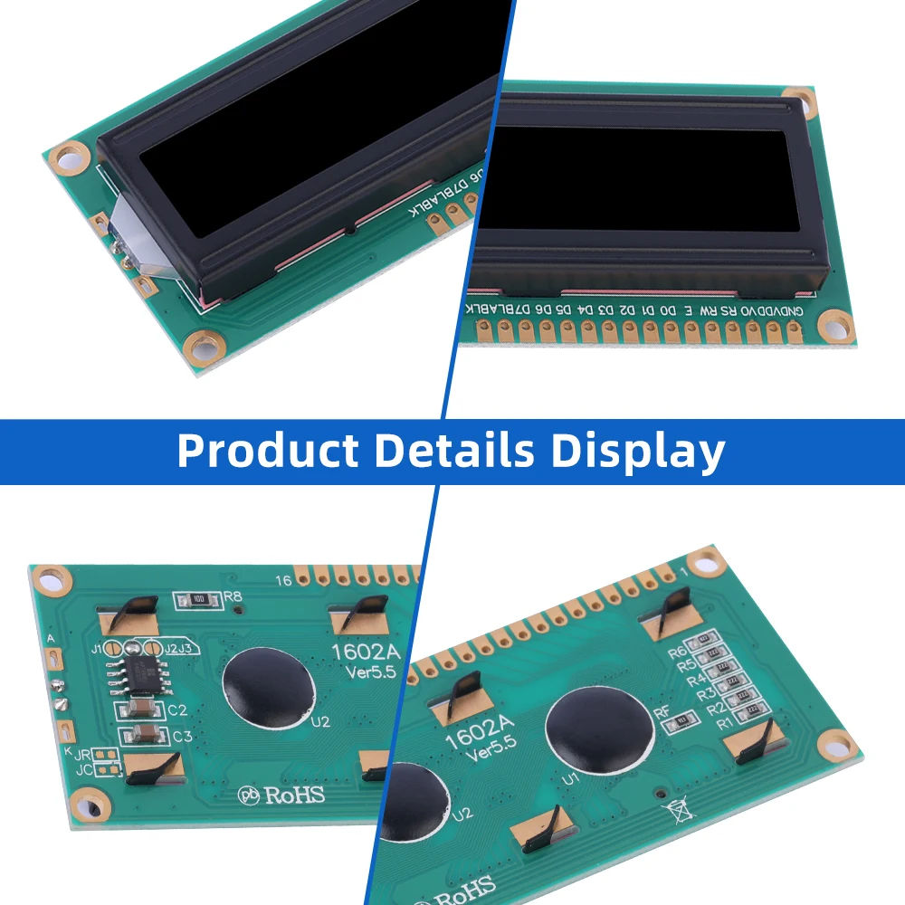 Rusia BTN Film kuning 1602A 3.3V layar tampilan LCD 02*16 80*36*11MM ST7066U 16PIN Pengembangan Skema dukungan 1.5 inci