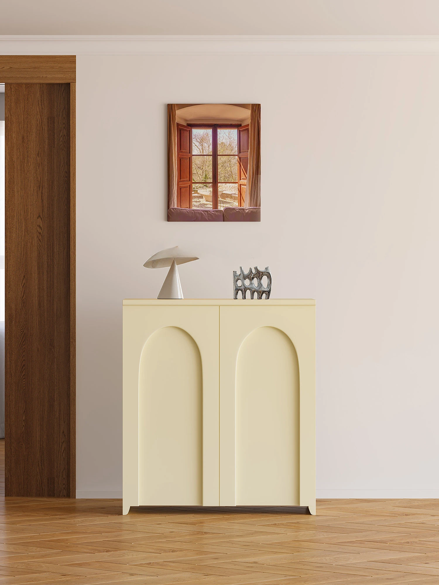 Fashion Cream Chest of Drawers Home Living Room Bedroom Storage Cabinet Modern Double Door Cabinet Locker