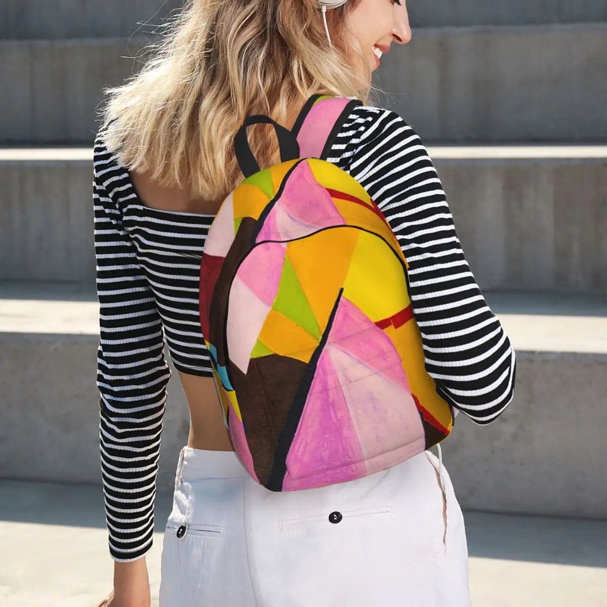 

Handmade Abstract Geometric Painting Student Backpack School Bag Hiking Travel Daypack Boys Girls Fashion Bookbag Shoulder Bags