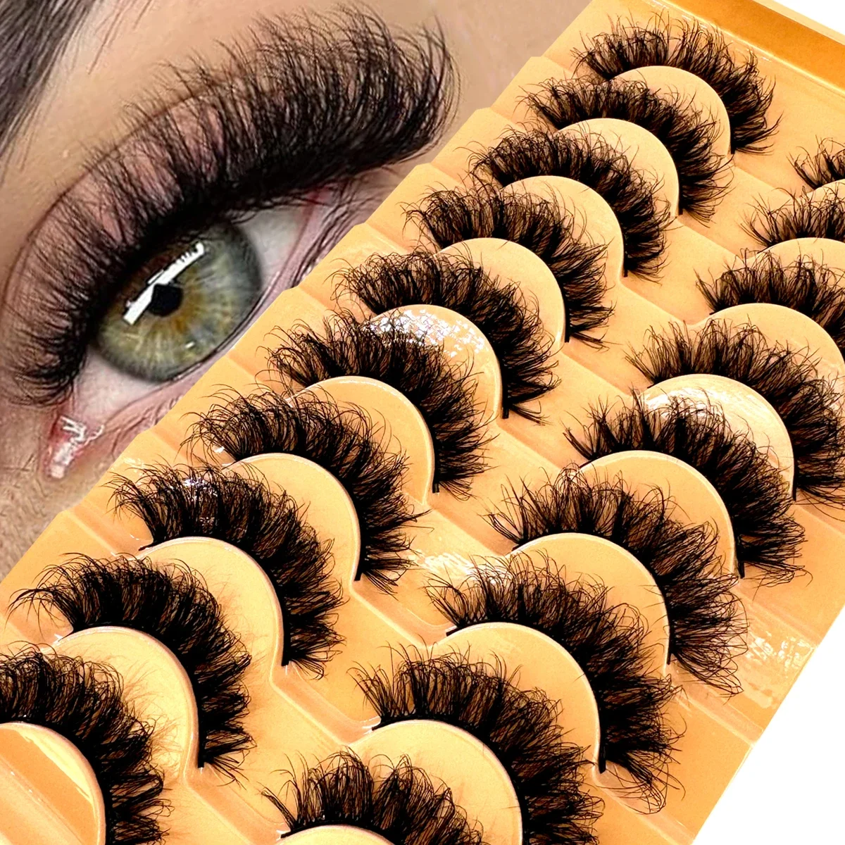 HBZGTLAD 10 Pairs Fluffy Faux Mink Lashes Short long Messy Wispy Natural Eyelashes Hamdmade Real 3D Mink Eyelashes Makeup False