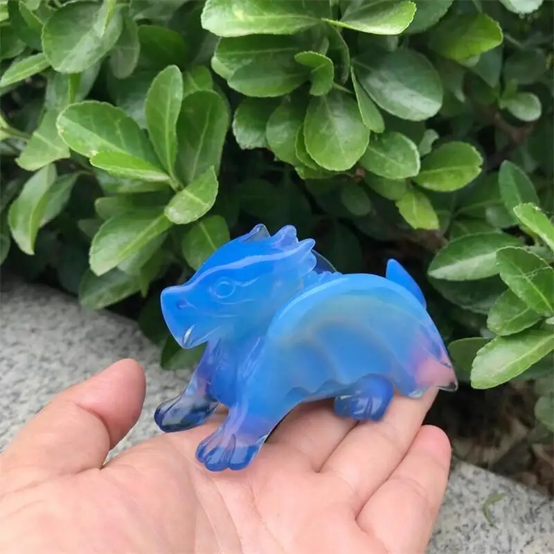 Natural Blue Opalite Dragon Skull Polished Healing Crystal Head For Home Decor Or Used For Halloween Decoration