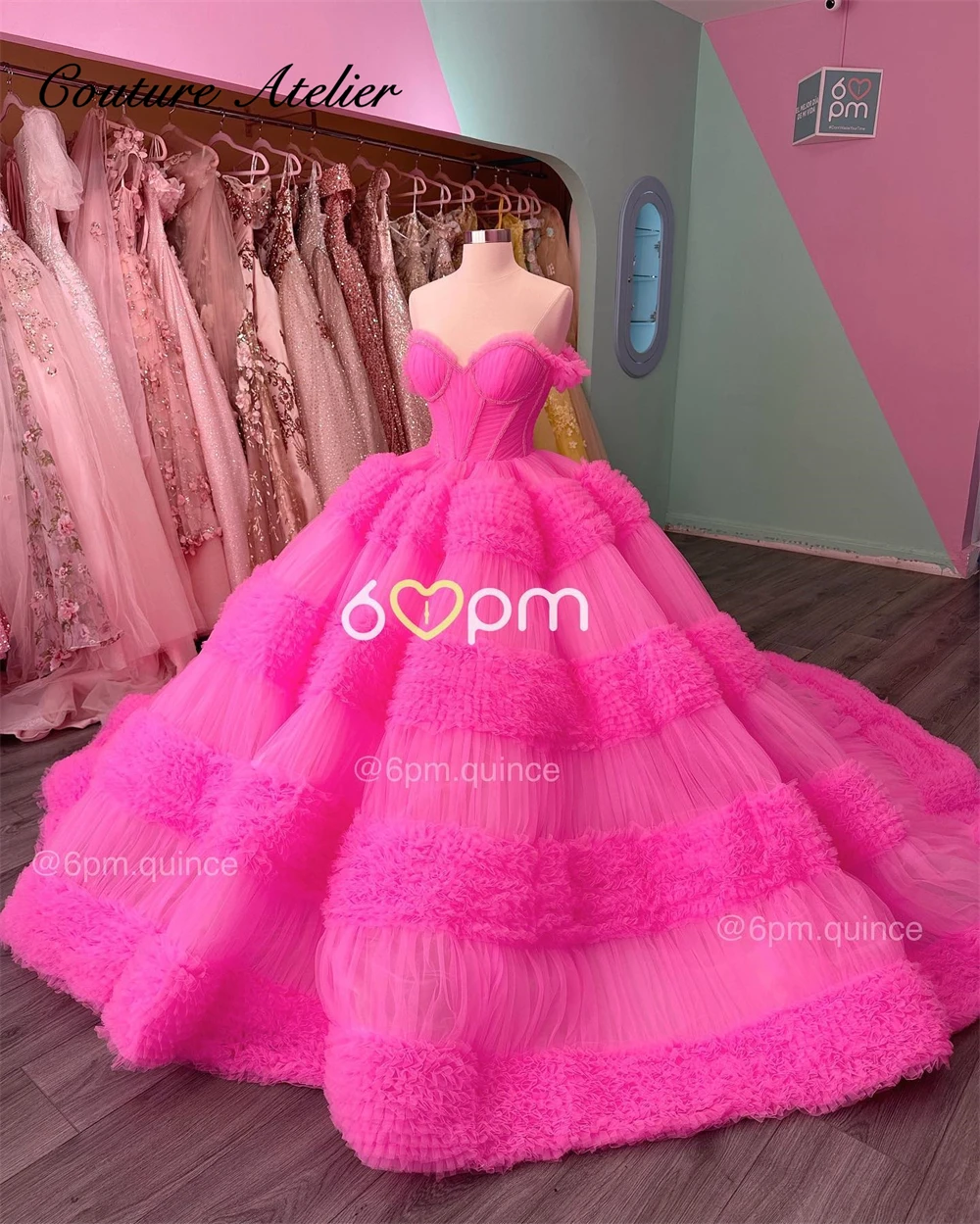 Tulle Ruched Hot Pink Quinceanera Dresses Sweetheart For Short Girls Sweet 16 Dresses Luxious Birthday Dress vestido Customized