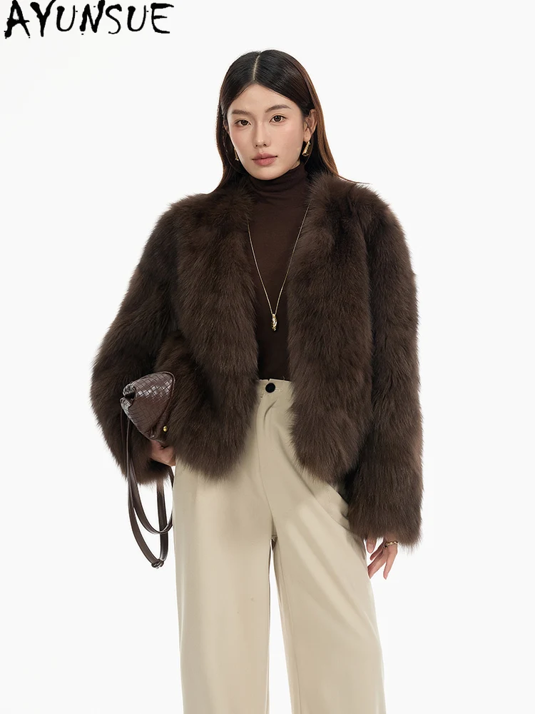 معطف فرو الثعلب الطبيعي من AYUNSUE معاطف نسائية دافئة من الفرو الحقيقي سترة شتوية 2025 ملابس فاخرة للسيدات جديد في ملابس خارجية شوبانا Жénska #2