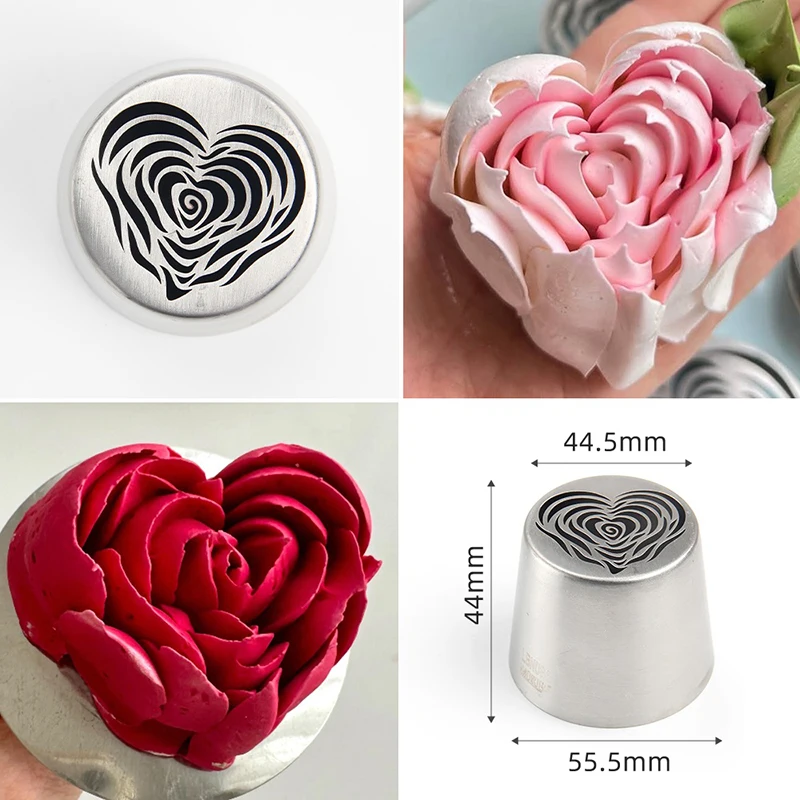Stainless Steel Xl Heart Rose Flower Pattern Russian Icing Tip Marshmallow Piping Nozzle Decorating Utensils Baking Cake Tool