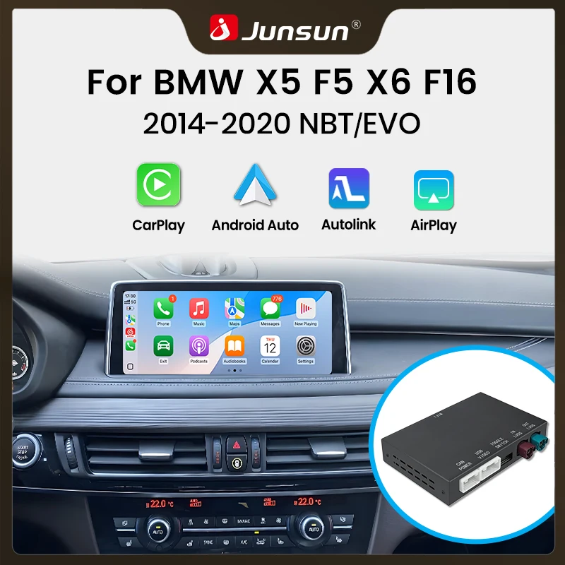Adattatore di interfaccia Junsun Wireless CarPlay Android Auto per BMW X5 F15 X6 F16 2014-2019 EVO NBT Bluetooth Airplay MirrorLink