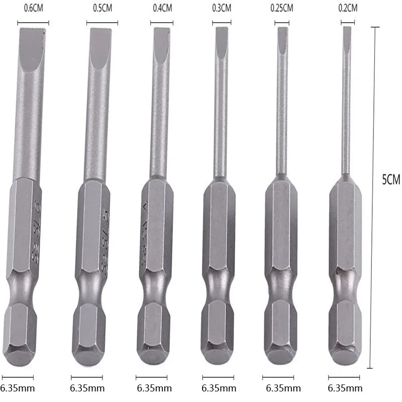 6Pcs Slotted Screwdrivers Bits 1/4\