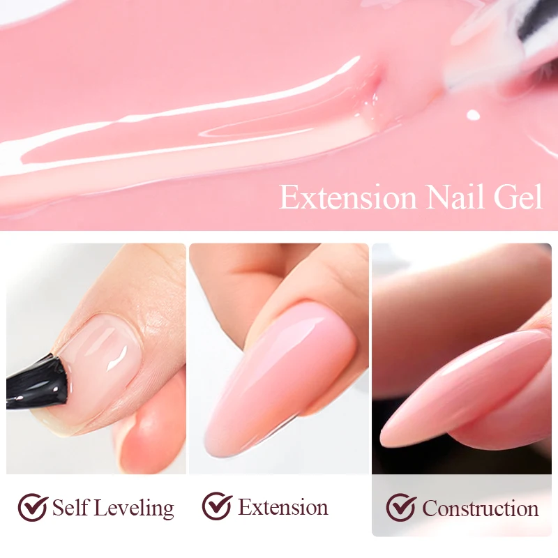 MEET ACROSS 20ml Hard Extension Nail Gel System Milky White Pink Transparent Builder Nail Art Varnishes Gel for Manicure Design