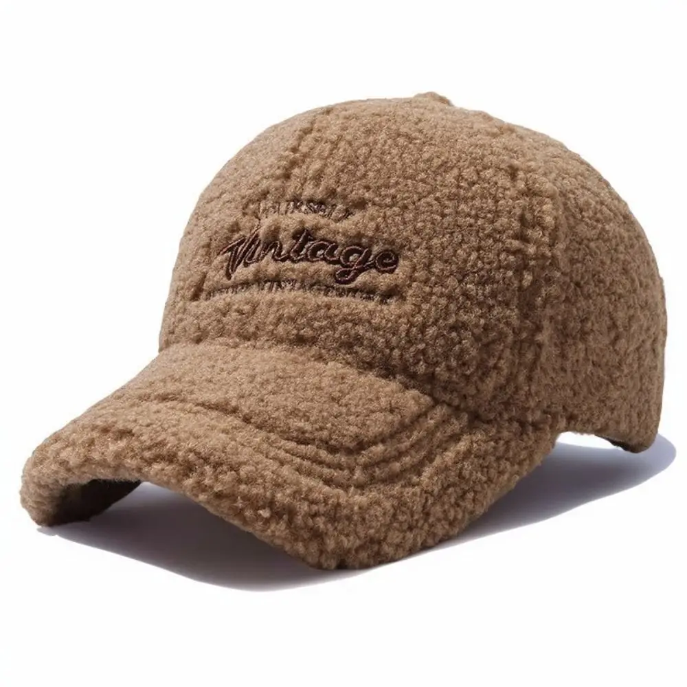 56-60cm Winter New Women's Embroidered Lamb Wool Baseball Cap Warm Teddy Velvet Trend Face Small Couple Cap