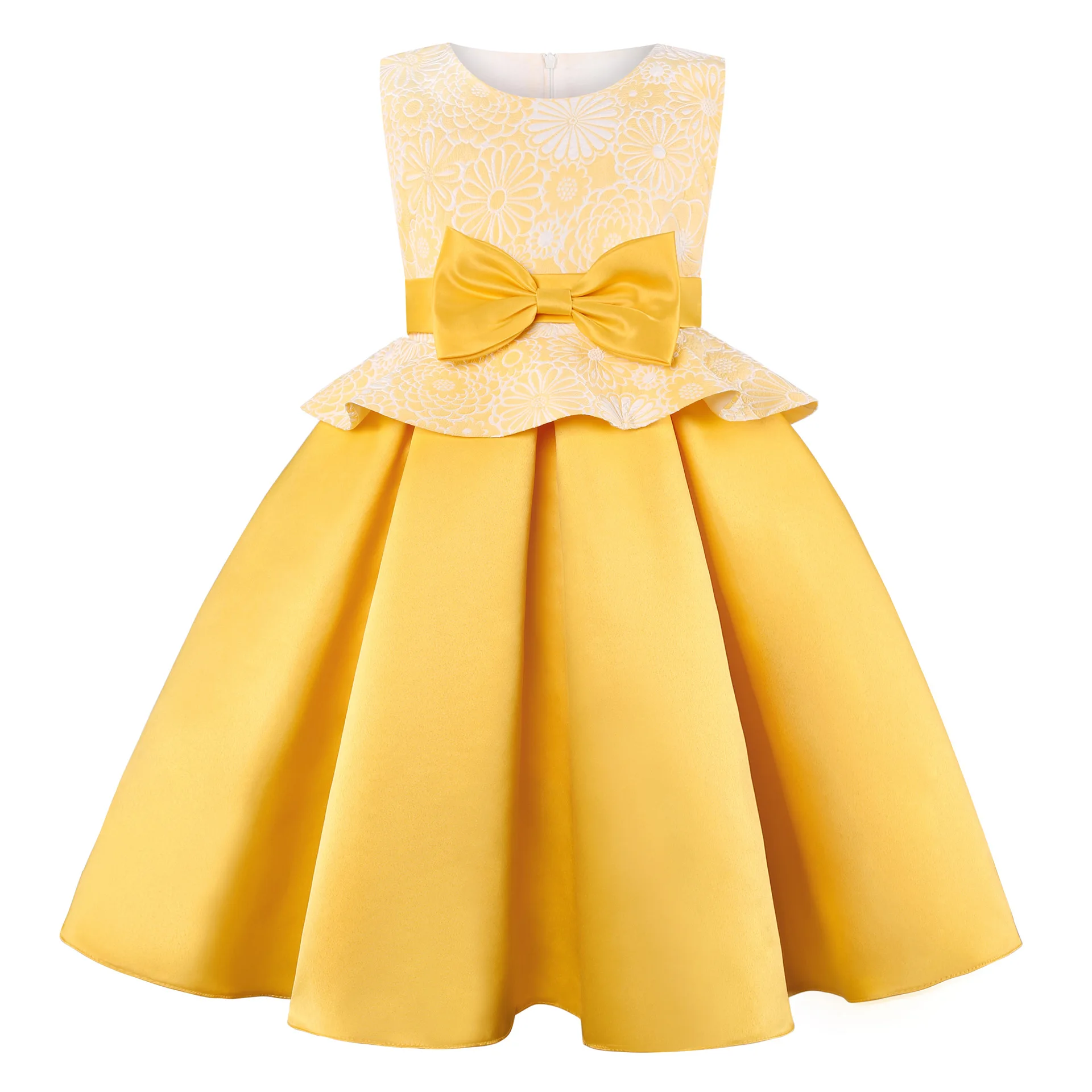 Cute Bowknot Dresses Girls Sleeveless Fashion Children Princess Dress Elegant O-Neck Kids Party Birthday Costume Spring Summer