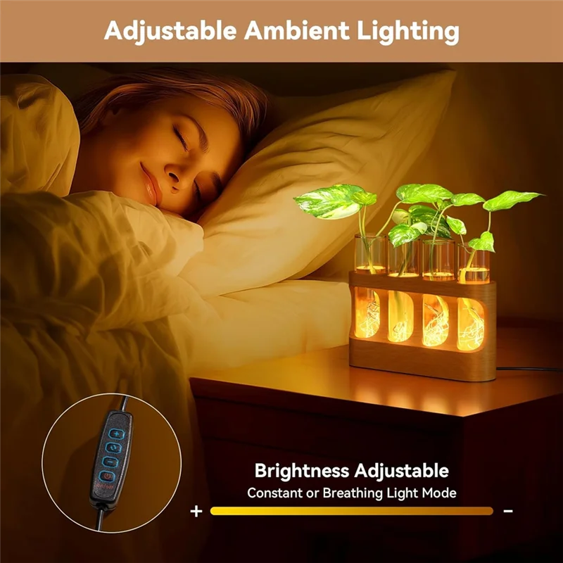 

A26F-9-Speed LED Lighted Plant Propagation Station Terrarium With Wooden Support And 4 Test Tube Vases