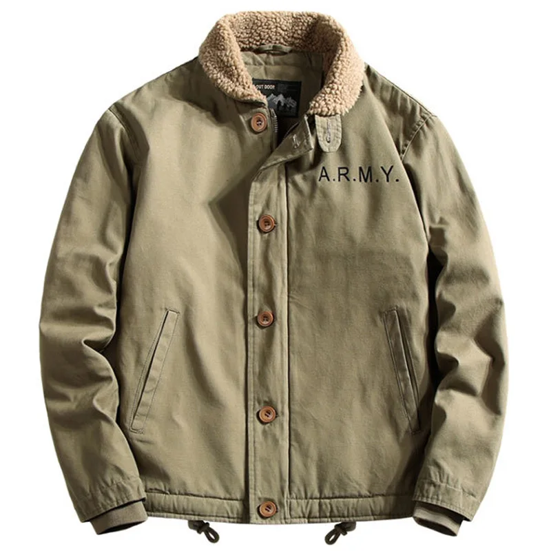 

American Retro N De Coat Lamb Velvet Cotton Jaet Men's Winter Outerwear Stand Fit Faion Urban Sle Thiened Warm