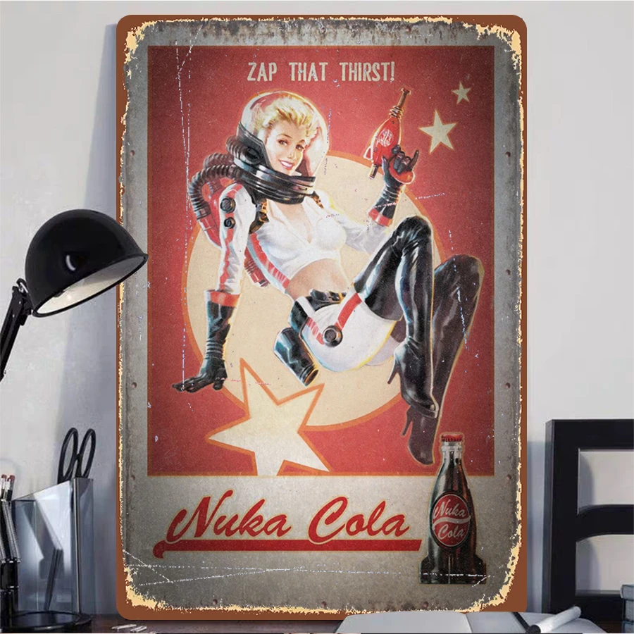 Nuka Cola Vintage Metal Tin Sign Retro Space Theme Poster for Home Bar Garage Decor Collectible Wall Art Zap That Thirst