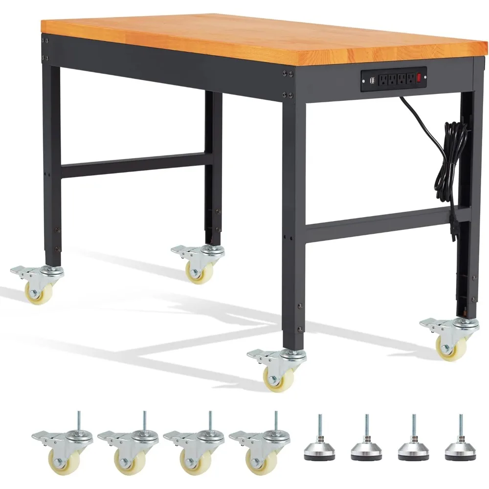 Workbench with Wheels 48" x 24" 2000 Lbs Capacity Wood Work Station Heavy-Duty Rolling Work Benches