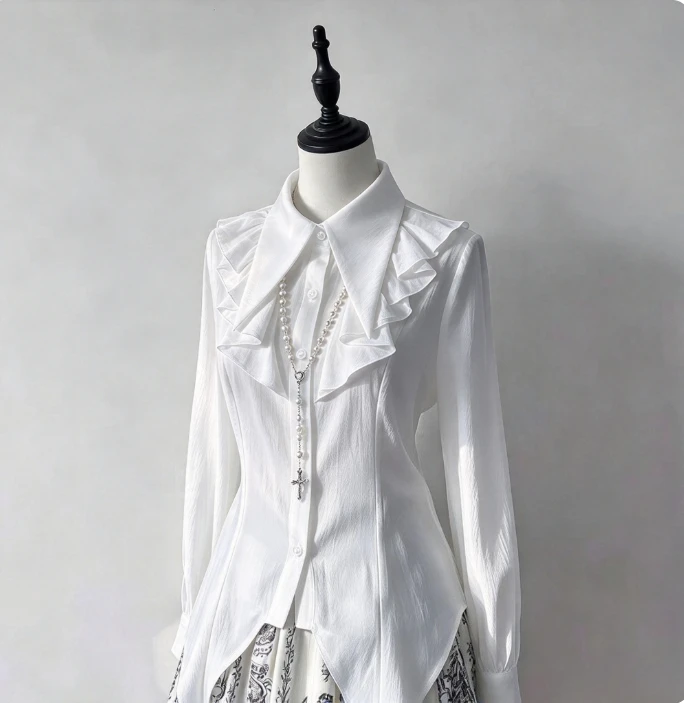 2026 Slim Fit Lolita Shirt Women Japanese Harajuku Gothic Long Sleeve Blouse Y2K Sweet Aesthetic Party Daily Wear Tops