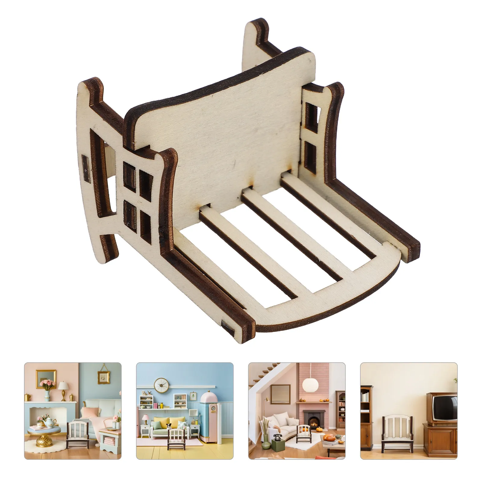 

6Pcs Wooden Miniature Rocking Chairs 1:12 Scale Unpainted Decorative Mini House Furniture Dollhouse Accessories