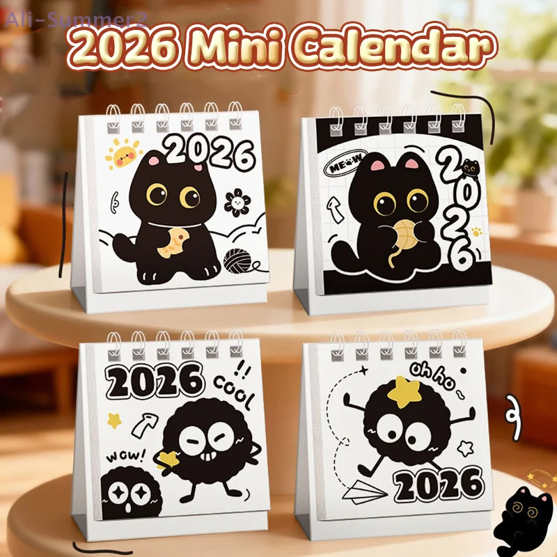 {Summer2} Calendário compacto 2026 de 2 unidades com estampa de gato, ideal para escritório e escola, acessório perfeito para sua mesa