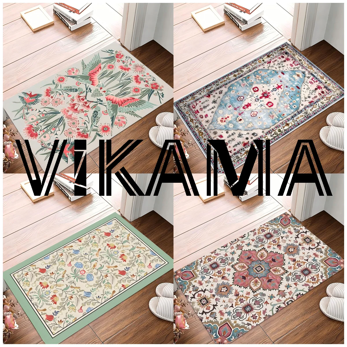VIKAMA Skandinavischer Retro-Kristall-Samt, dekorativer kleiner Teppich für den Haushalt, Schlafzimmer, Nachttisch, Badezimmer, rutschfestes Fußpolster