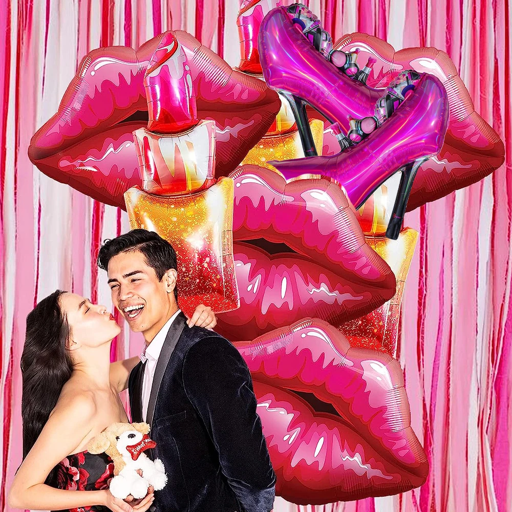 8 Stück Lippenstift-Ballons Große Lippen-Herz-Folienballons für Spa-Make-up-Party-Dekorationen Brautparty Hochzeit Valentinstag Zubehör