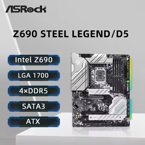 ASRock Z690 STEEL LEGEND/D5 Motherboard LGA 1700 Support i9-14900KF i7-12700K i5-12400F CPU 4xDDR5 M.2 PCIe 5.0 ATX INTEL Z690