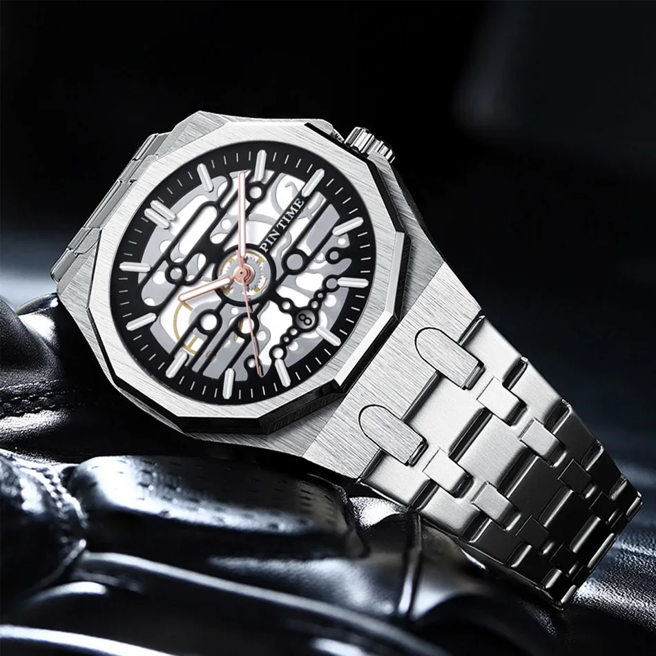 ساعة ميكانيكية رجال الأعمال الفاخرة متعددة الوظائف بمينا كوارتز أوتوماتيكية ساعة ميكانيكية أوتوماتيكية أنيقة للرجال #3