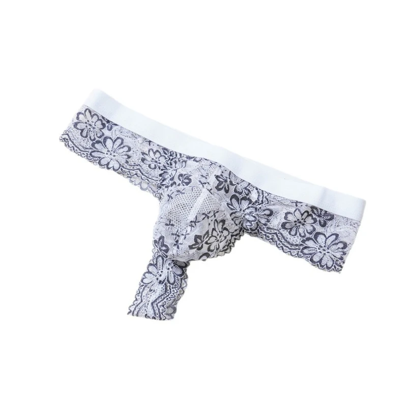 Sexy Men's Thong Lace Soft Hollow Transparent Underwear Sissy Lingerie Low Rise T-Back Briefs Erotic Hombre Underpants