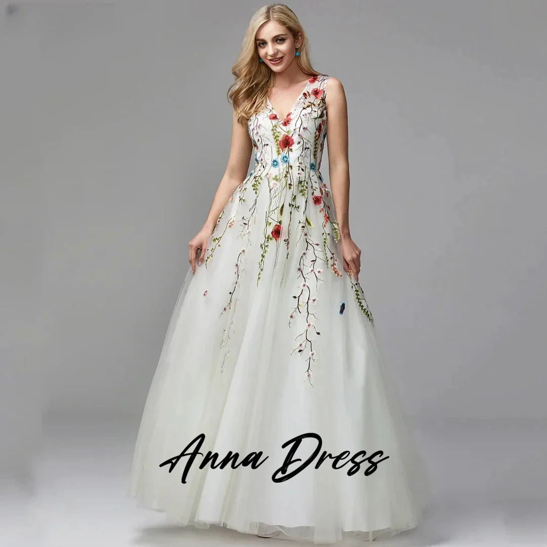 

Anna-2024 Sweetheart V-neck Tulle Evening Dress White Flower Formal Occasion Party Dress Vestido De Festa