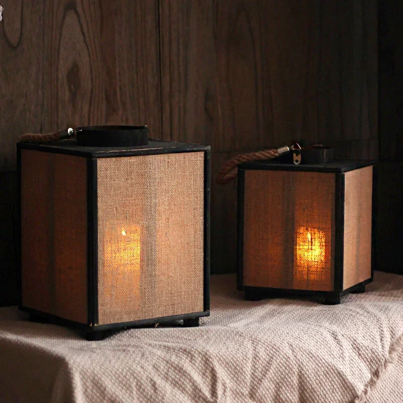 Vintage linen wind lamp candlestick model room tea room lantern simple style decoration ornament props Japanese style Chinese st