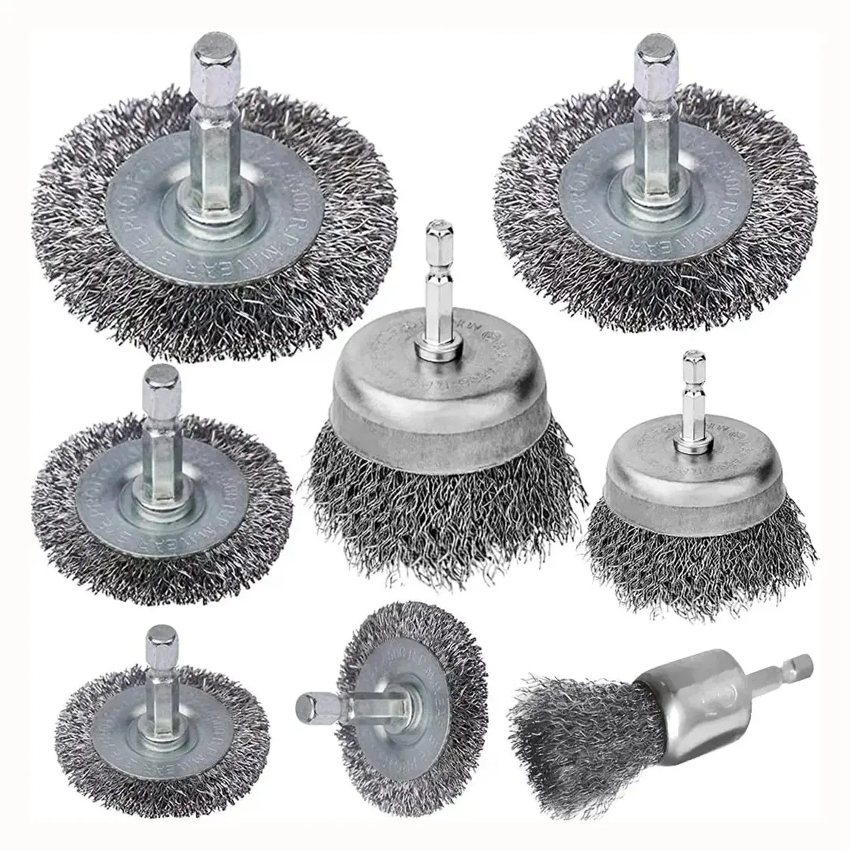 8 Piece Wire Brush Wheel Cup Brush Set 1/4Inch Hex Shank Coarse Crimped Carbon Steel Wire Wheel for Rust Removal