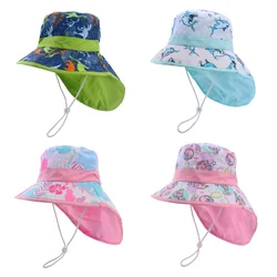New Summer Baby Bucket Hat for Boys Girls Panama Cartoon Children's Beach Shawl Hat Kids Wide Brim UV Protection Outdoor Sun Cap
