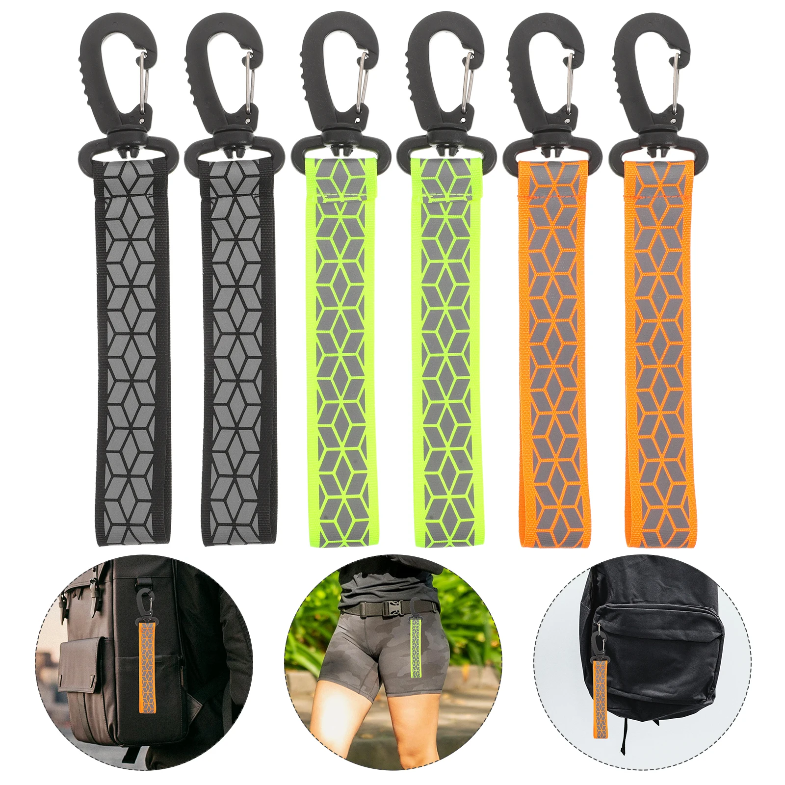 

6pcs Reflective Backpack Pendants Keychains Safety Reflectors Hook Strips Running Cycling Outdoor Activities School Bags Durable