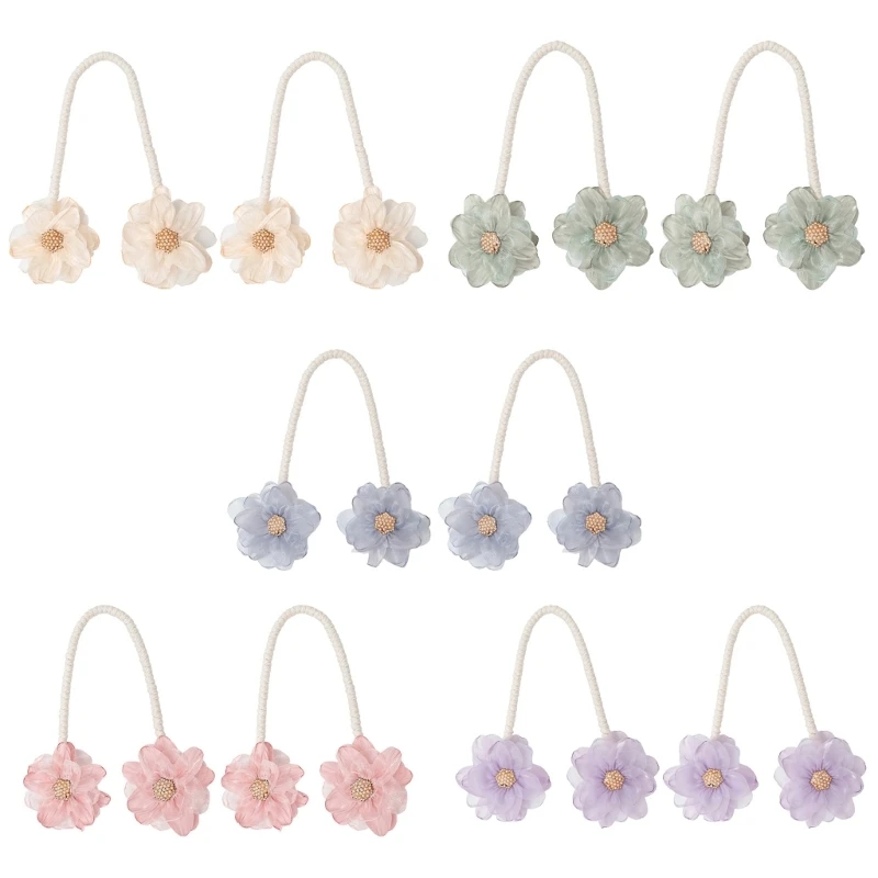 Pack of 2 Elegant Curtain Tiebacks with Flower Design Drape Clips for Home Decors