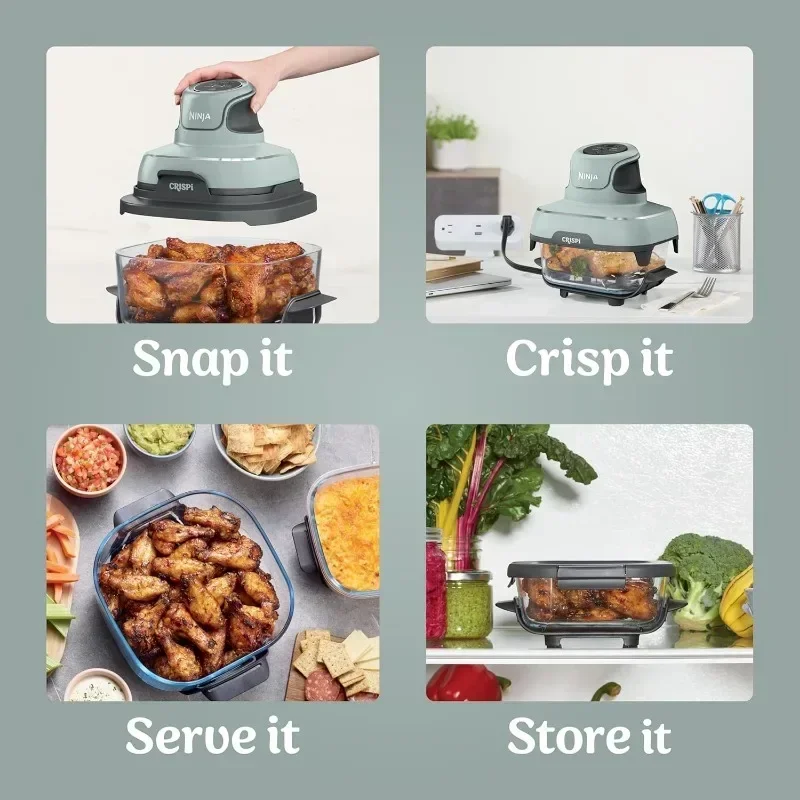 Friteuse à air, micro-ondes, congélateur et lave-vaisselle, système de cuisson portable en verre non toxique, verre de 4 qt et 6 tasses, beaucoup