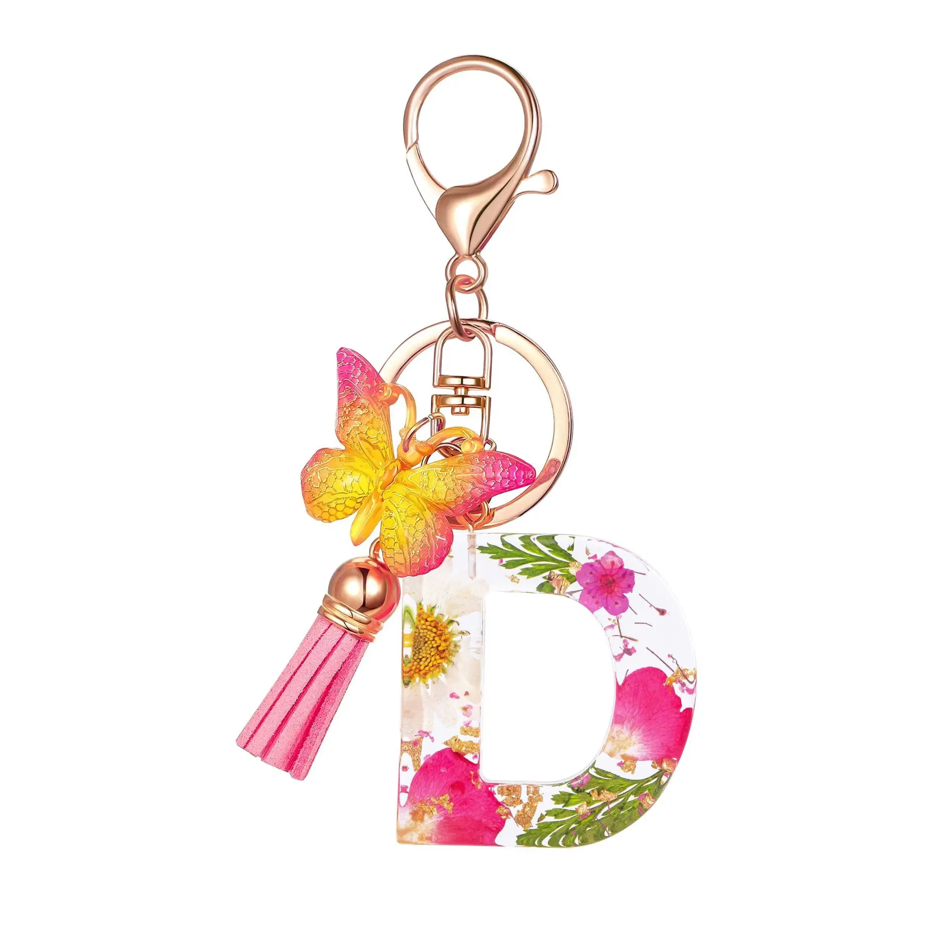 New Tassel Butterfly Flower Resin Keychain Versatile 26 Letter Keychain Backpack Pendant Wholesale