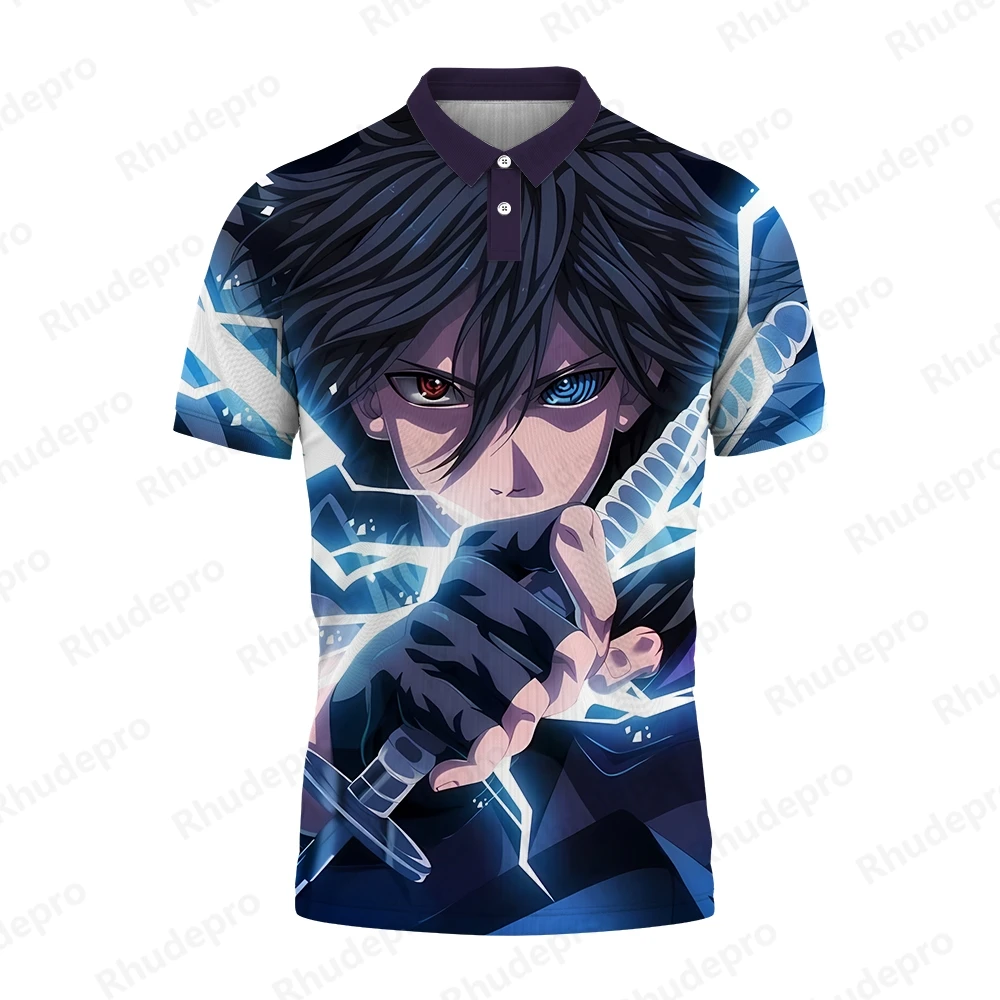 

New Naruto Polo Shirt Short Uchiba Sasuke 2024 Men Sleeve Tee Streetwear Tops Anime Harajuku Style Children's Hip Hop Y2k