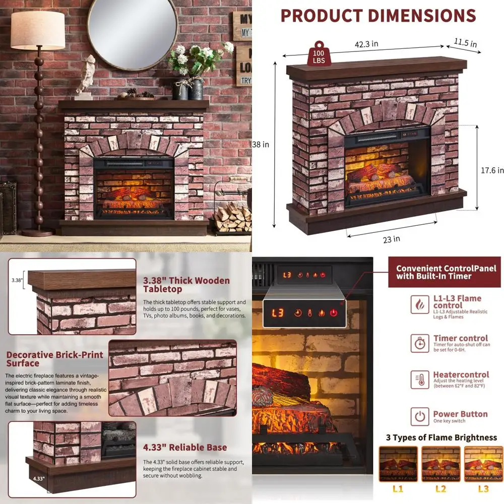 

Farmhouse Style Electric Fireplace TV Stand with 23 Heater, Mantel, Remote