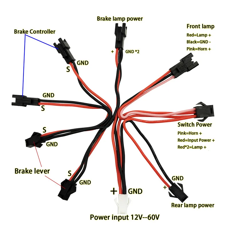 Bicycle light group transfer cable XT60 power supply to headlight cable front and rear lights brake steering