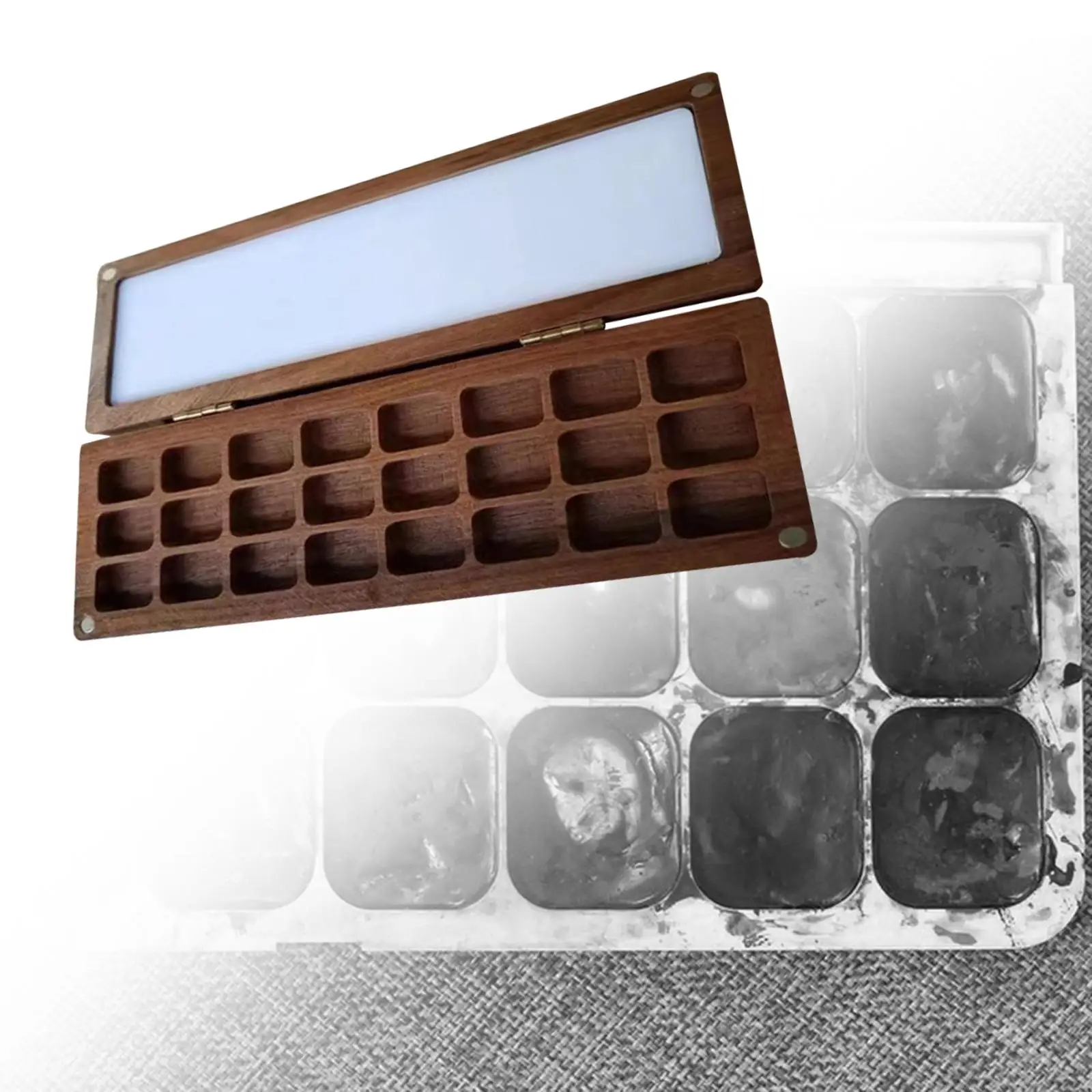 Portable 24 Grids Watercolor Paint Box Wooden Empty Palette Mixing Tray for DIY Art Handcraft and Painting Accessory