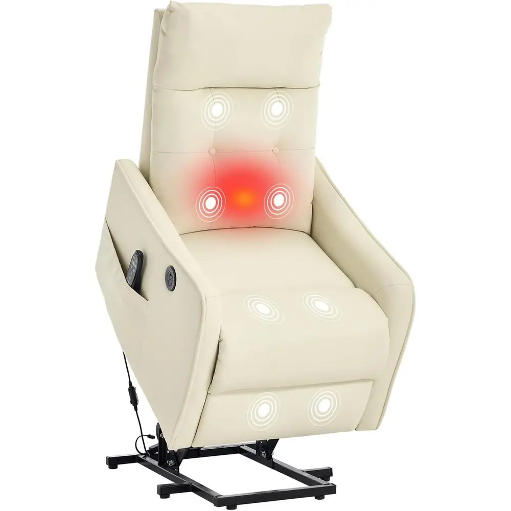 

Electric Recliner with Heat & Massage for Seniors, Remote Control, Adjustable Side Pocket, Beige Leatherette